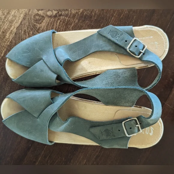 Sandgrens Morocco Green Leather Clogs Sandals Size 37 - Picture 2 of 6